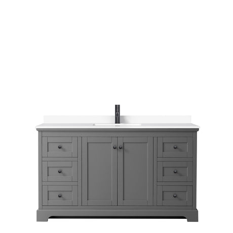 Avery 60 Inch Single Bathroom Vanity in Dark Gray White Cultured Marble Countertop Undermount Square Sink Matte Black Trim