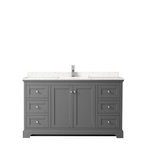 Avery 60 Inch Single Bathroom Vanity in Dark Gray Carrara Cultured Marble Countertop Undermount Square Sink No Mirror
