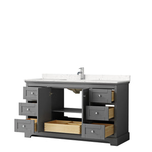 Avery 60 Inch Single Bathroom Vanity in Dark Gray Carrara Cultured Marble Countertop Undermount Square Sink No Mirror