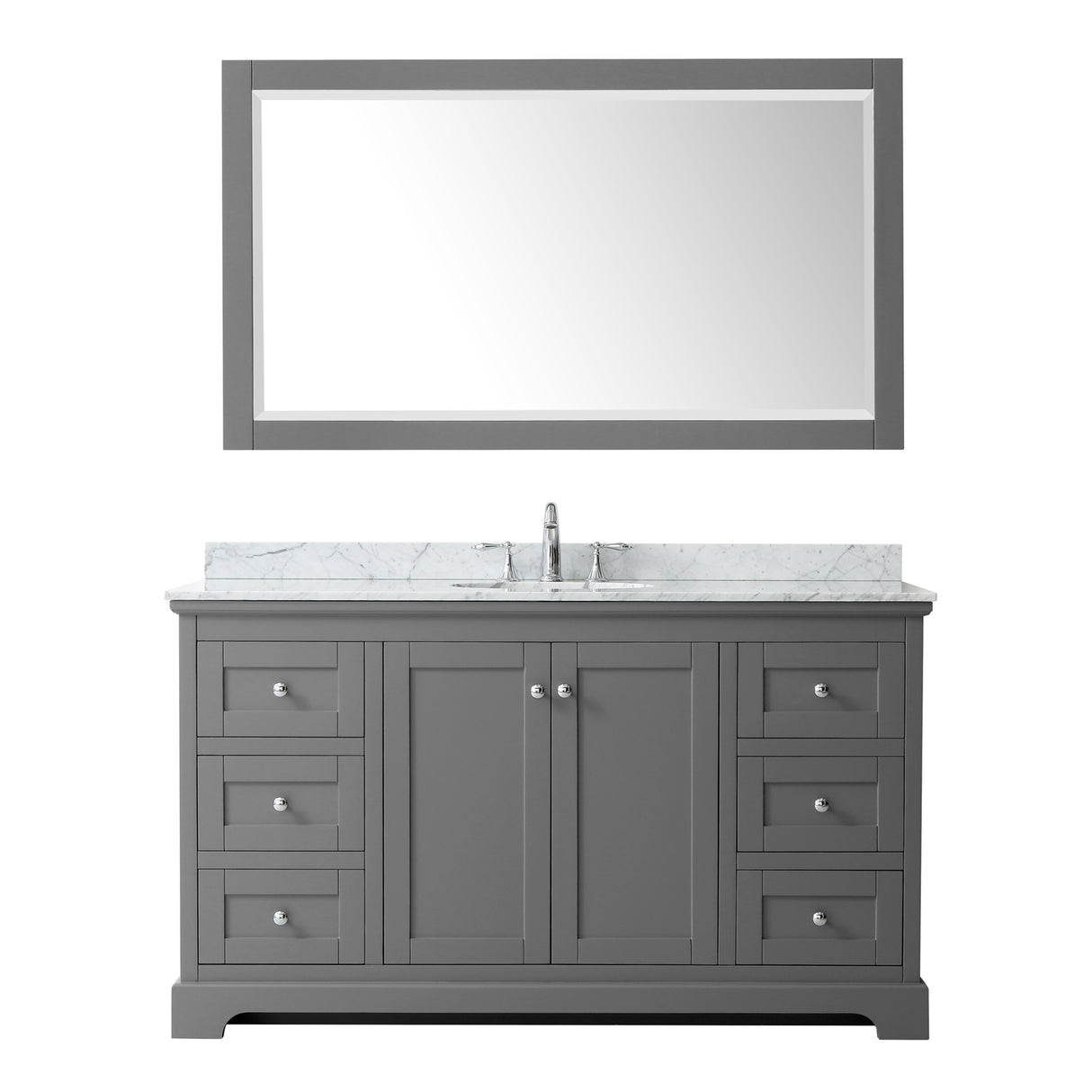 Avery 60 Inch Single Bathroom Vanity in Dark Gray White Carrara Marble Countertop Undermount Oval Sink and 58 Inch Mirror