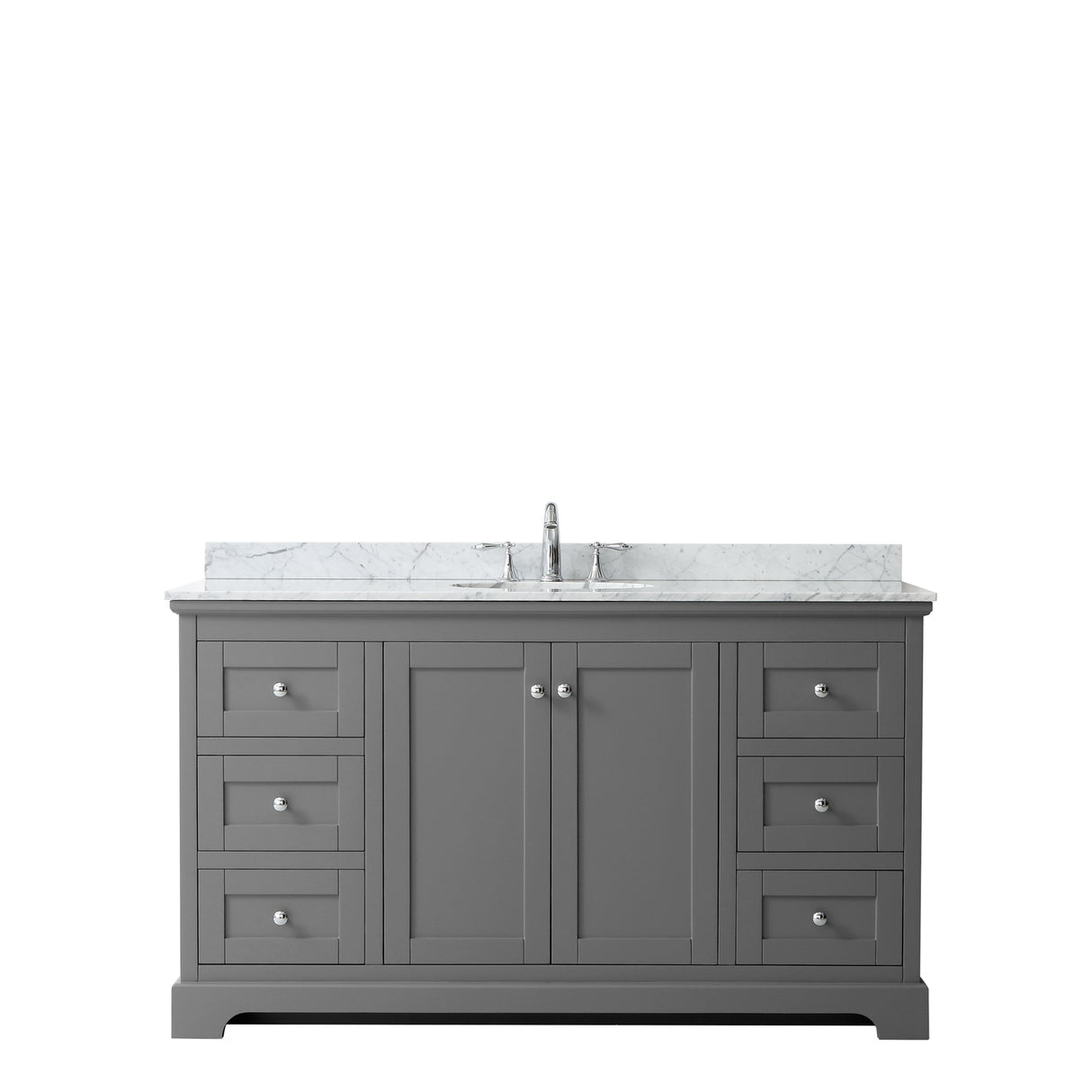 Avery 60 Inch Single Bathroom Vanity in Dark Gray White Carrara Marble Countertop Undermount Oval Sink and No Mirror