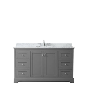Avery 60 Inch Single Bathroom Vanity in Dark Gray White Carrara Marble Countertop Undermount Oval Sink and No Mirror