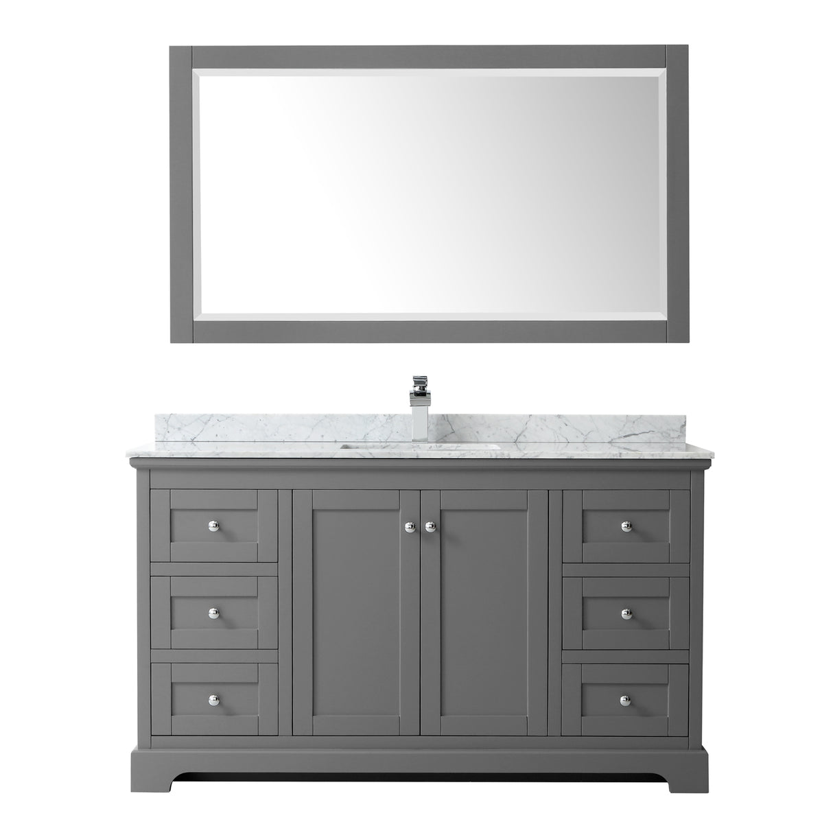 Avery 60 Inch Single Bathroom Vanity in Dark Gray White Carrara Marble Countertop Undermount Square Sink and 58 Inch Mirror