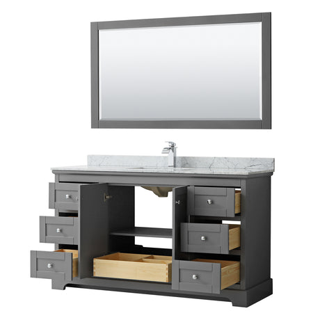 Avery 60 Inch Single Bathroom Vanity in Dark Gray White Carrara Marble Countertop Undermount Square Sink and 58 Inch Mirror