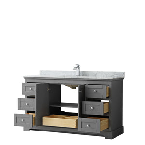 Avery 60 Inch Single Bathroom Vanity in Dark Gray White Carrara Marble Countertop Undermount Square Sink and No Mirror