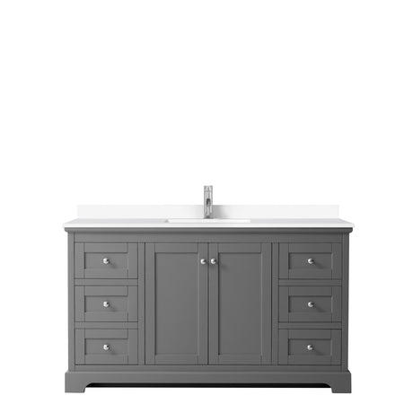 Avery 60 Inch Single Bathroom Vanity in Dark Gray White Cultured Marble Countertop Undermount Square Sink No Mirror
