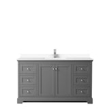 Avery 60 Inch Single Bathroom Vanity in Dark Gray White Cultured Marble Countertop Undermount Square Sink No Mirror