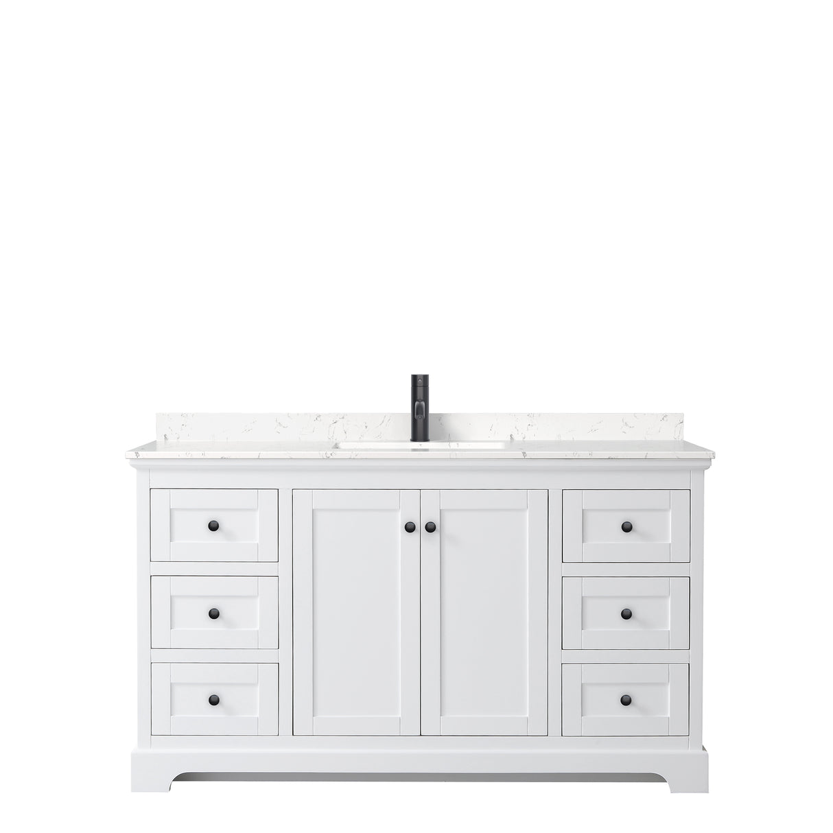 Avery 60 Inch Single Bathroom Vanity in White Carrara Cultured Marble Countertop Undermount Square Sink Matte Black Trim
