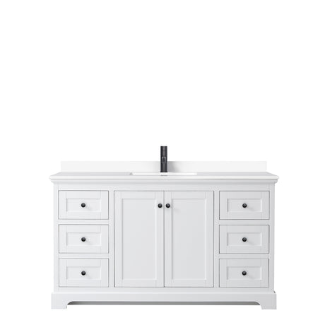 Avery 60 Inch Single Bathroom Vanity in White White Cultured Marble Countertop Undermount Square Sink Matte Black Trim