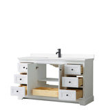 Avery 60 Inch Single Bathroom Vanity in White White Cultured Marble Countertop Undermount Square Sink Matte Black Trim