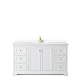 Avery 60 Inch Single Bathroom Vanity in White White Cultured Marble Countertop Undermount Square Sink Brushed Gold Trim