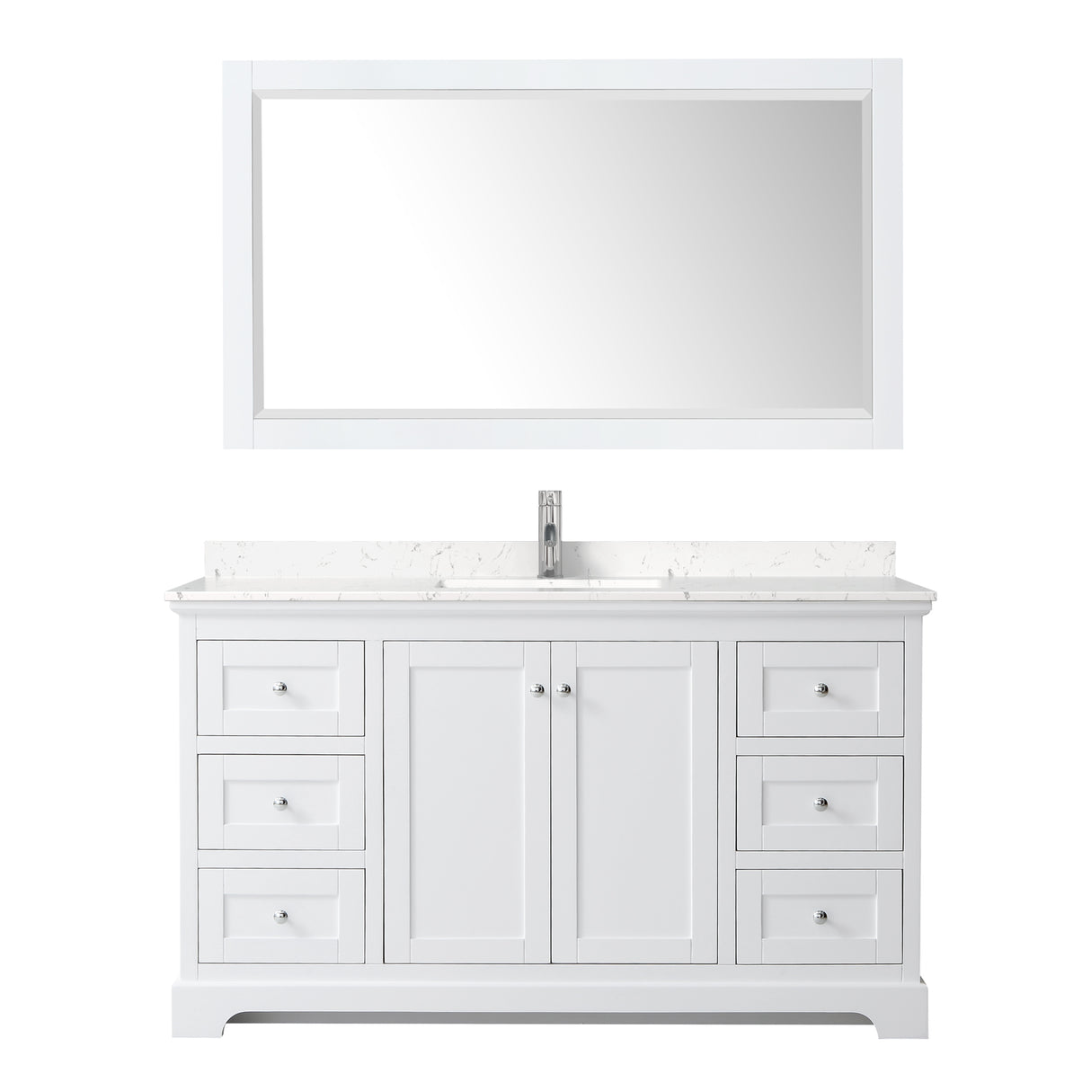 Avery 60 Inch Single Bathroom Vanity in White Carrara Cultured Marble Countertop Undermount Square Sink 58 Inch Mirror