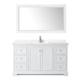 Avery 60 Inch Single Bathroom Vanity in White Carrara Cultured Marble Countertop Undermount Square Sink 58 Inch Mirror