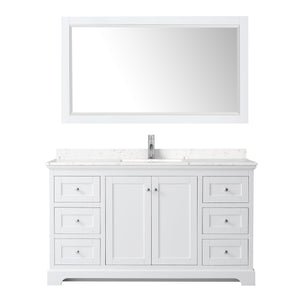 Avery 60 Inch Single Bathroom Vanity in White Carrara Cultured Marble Countertop Undermount Square Sink 58 Inch Mirror
