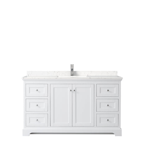 Avery 60 Inch Single Bathroom Vanity in White Carrara Cultured Marble Countertop Undermount Square Sink No Mirror