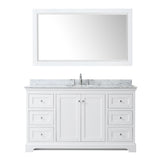 Avery 60 Inch Single Bathroom Vanity in White White Carrara Marble Countertop Undermount Oval Sink and 58 Inch Mirror