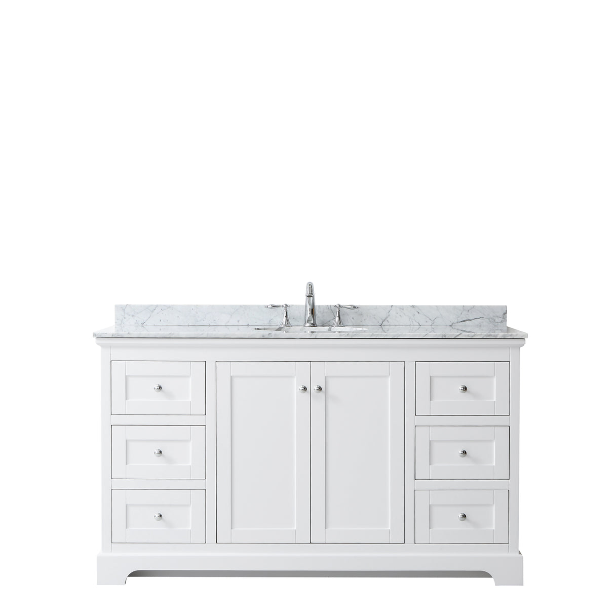 Avery 60 Inch Single Bathroom Vanity in White White Carrara Marble Countertop Undermount Oval Sink and No Mirror