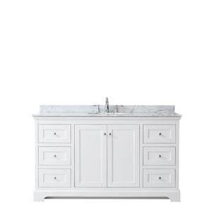 Avery 60 Inch Single Bathroom Vanity in White White Carrara Marble Countertop Undermount Oval Sink and No Mirror