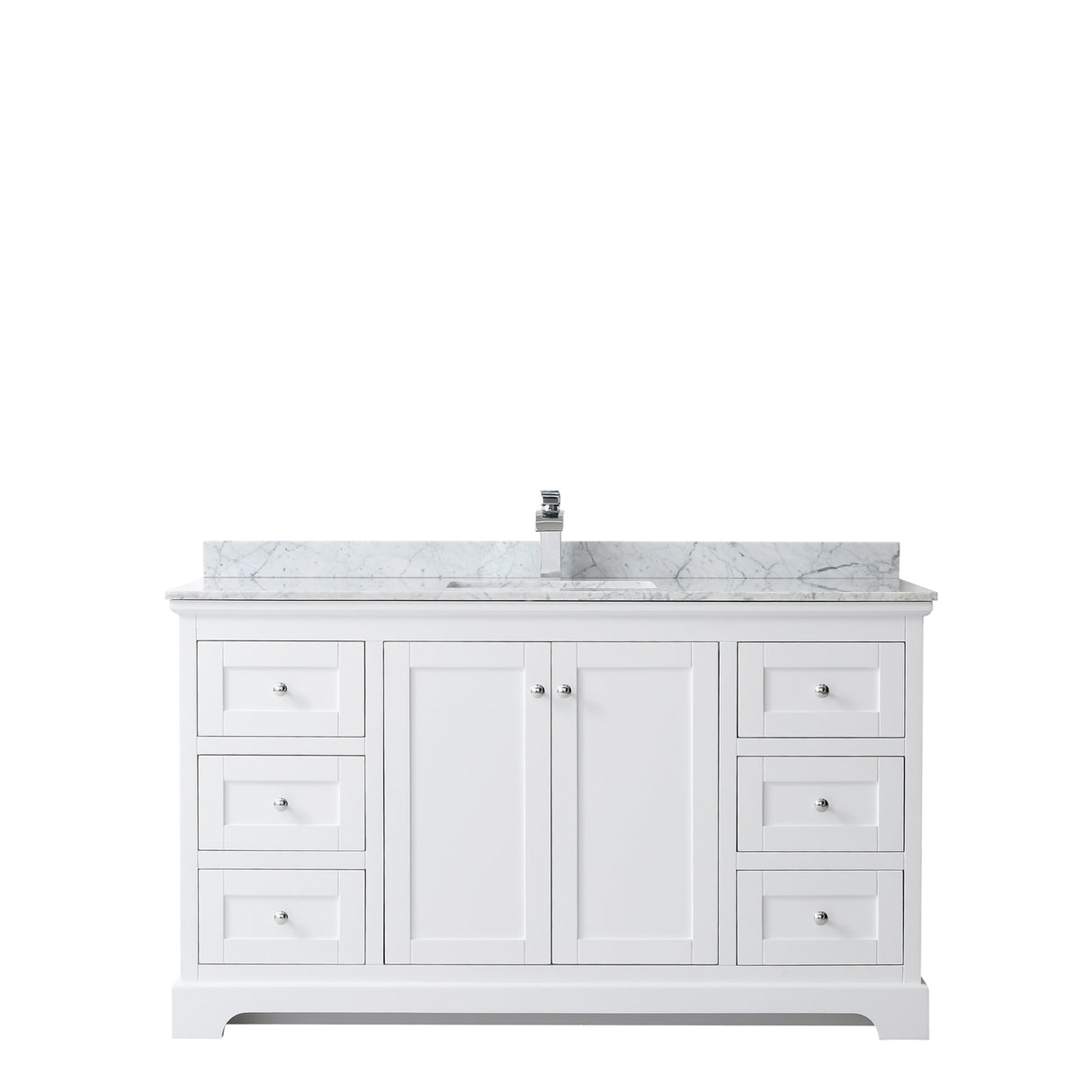 Avery 60 Inch Single Bathroom Vanity in White White Carrara Marble Countertop Undermount Square Sink and No Mirror