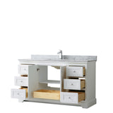 Avery 60 Inch Single Bathroom Vanity in White White Carrara Marble Countertop Undermount Square Sink and No Mirror