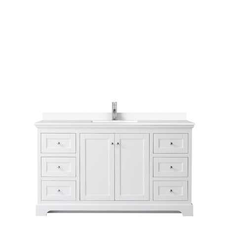 Avery 60 Inch Single Bathroom Vanity in White White Cultured Marble Countertop Undermount Square Sink No Mirror