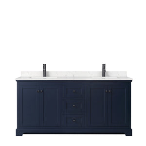 Avery 72 Inch Double Bathroom Vanity in Dark Blue Carrara Cultured Marble Countertop Undermount Square Sinks Matte Black Trim