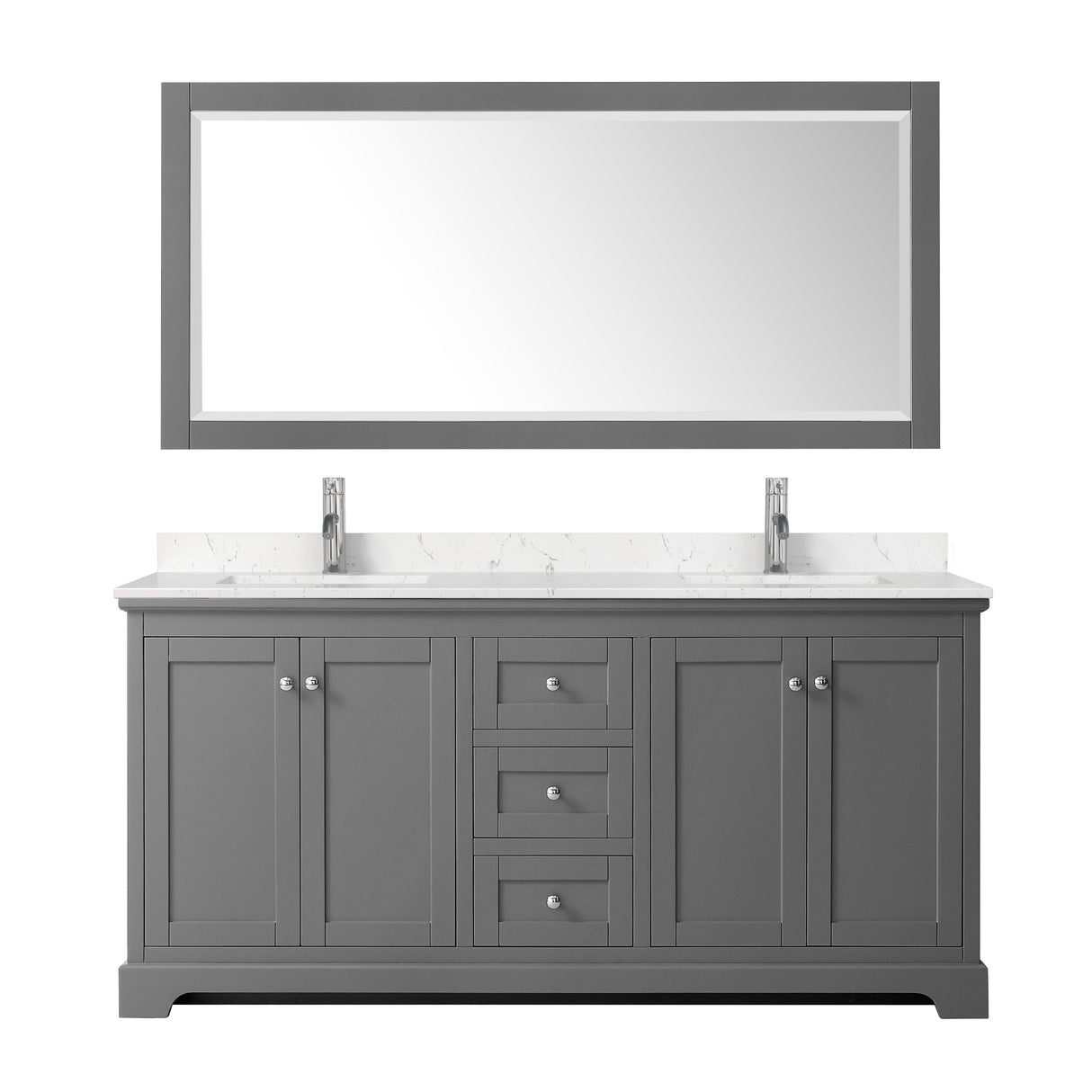 Avery 72 Inch Double Bathroom Vanity in Dark Gray Carrara Cultured Marble Countertop Undermount Square Sinks No Mirror