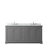 Avery 72 Inch Double Bathroom Vanity in Dark Gray White Carrara Marble Countertop Undermount Oval Sinks and No Mirror