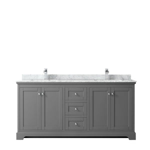 Avery 72 Inch Double Bathroom Vanity in Dark Gray White Carrara Marble Countertop Undermount Square Sinks and No Mirror