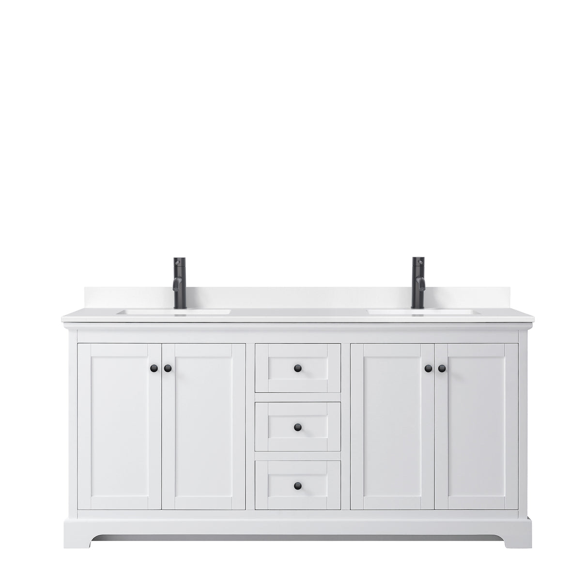 Avery 72 Inch Double Bathroom Vanity in White White Cultured Marble Countertop Undermount Square Sinks Matte Black Trim