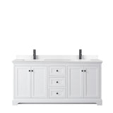 Avery 72 Inch Double Bathroom Vanity in White White Cultured Marble Countertop Undermount Square Sinks Matte Black Trim
