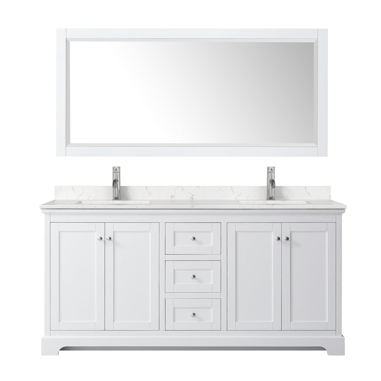 Avery 72 Inch Double Bathroom Vanity in White Carrara Cultured Marble Countertop Undermount Square Sinks No Mirror