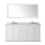 Avery 72 Inch Double Bathroom Vanity in White White Carrara Marble Countertop Undermount Oval Sinks and 70 Inch Mirror