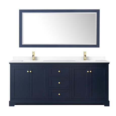 Avery 80 Inch Double Bathroom Vanity in Dark Blue White Cultured Marble Countertop Undermount Square Sinks No Mirror