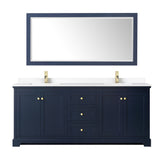 Avery 80 Inch Double Bathroom Vanity in Dark Blue White Cultured Marble Countertop Undermount Square Sinks 70 Inch Mirror