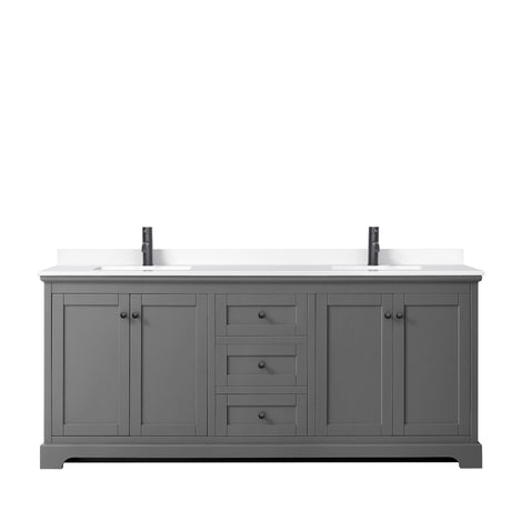 Avery 80 Inch Double Bathroom Vanity in Dark Gray White Cultured Marble Countertop Undermount Square Sinks Matte Black Trim
