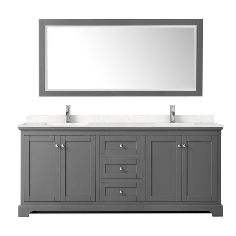 Avery 80 Inch Double Bathroom Vanity in Dark Gray Carrara Cultured Marble Countertop Undermount Square Sinks No Mirror