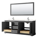 Avery 80 Inch Double Bathroom Vanity in Dark Gray Carrara Cultured Marble Countertop Undermount Square Sinks 70 Inch Mirror