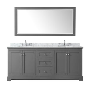 Avery 80 Inch Double Bathroom Vanity in Dark Gray White Carrara Marble Countertop Undermount Oval Sinks and 70 Inch Mirror
