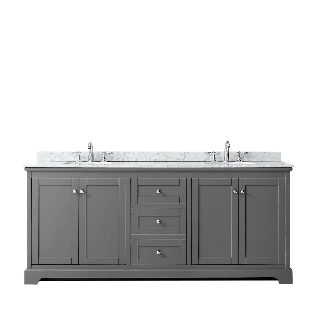 Avery 80 Inch Double Bathroom Vanity in Dark Gray White Carrara Marble Countertop Undermount Oval Sinks and No Mirror