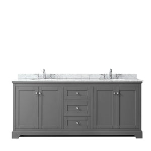 Avery 80 Inch Double Bathroom Vanity in Dark Gray White Carrara Marble Countertop Undermount Oval Sinks and No Mirror