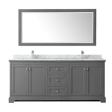 Avery 80 Inch Double Bathroom Vanity in Dark Gray White Carrara Marble Countertop Undermount Square Sinks and 70 Inch Mirror