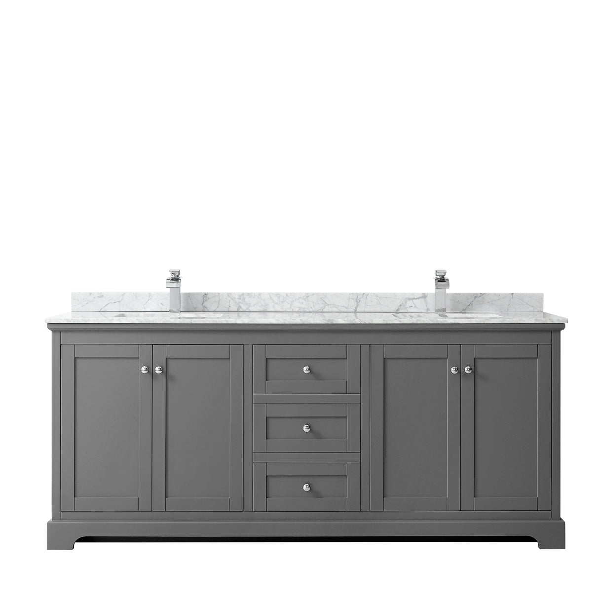 Avery 80 Inch Double Bathroom Vanity in Dark Gray White Carrara Marble Countertop Undermount Square Sinks and No Mirror