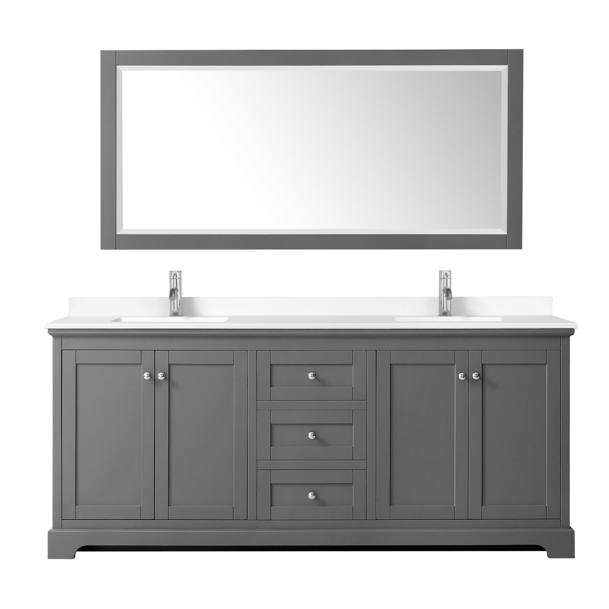 Avery 80 Inch Double Bathroom Vanity in Dark Gray White Cultured Marble Countertop Undermount Square Sinks No Mirror
