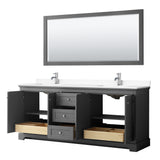 Avery 80 Inch Double Bathroom Vanity in Dark Gray White Cultured Marble Countertop Undermount Square Sinks 70 Inch Mirror