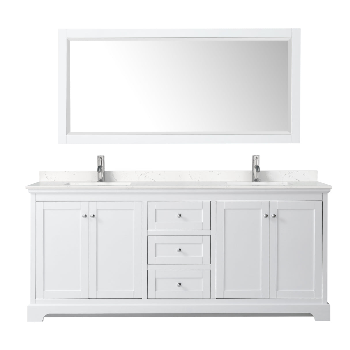 Avery 80 Inch Double Bathroom Vanity in White Carrara Cultured Marble Countertop Undermount Square Sinks No Mirror