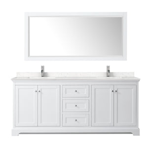 Avery 80 Inch Double Bathroom Vanity in White Carrara Cultured Marble Countertop Undermount Square Sinks No Mirror