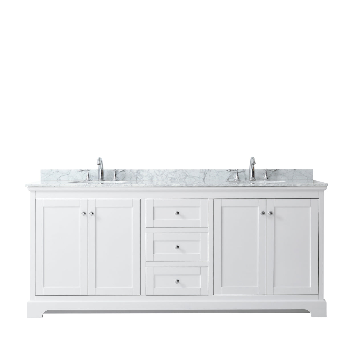 Avery 80 Inch Double Bathroom Vanity in White White Carrara Marble Countertop Undermount Oval Sinks and No Mirror
