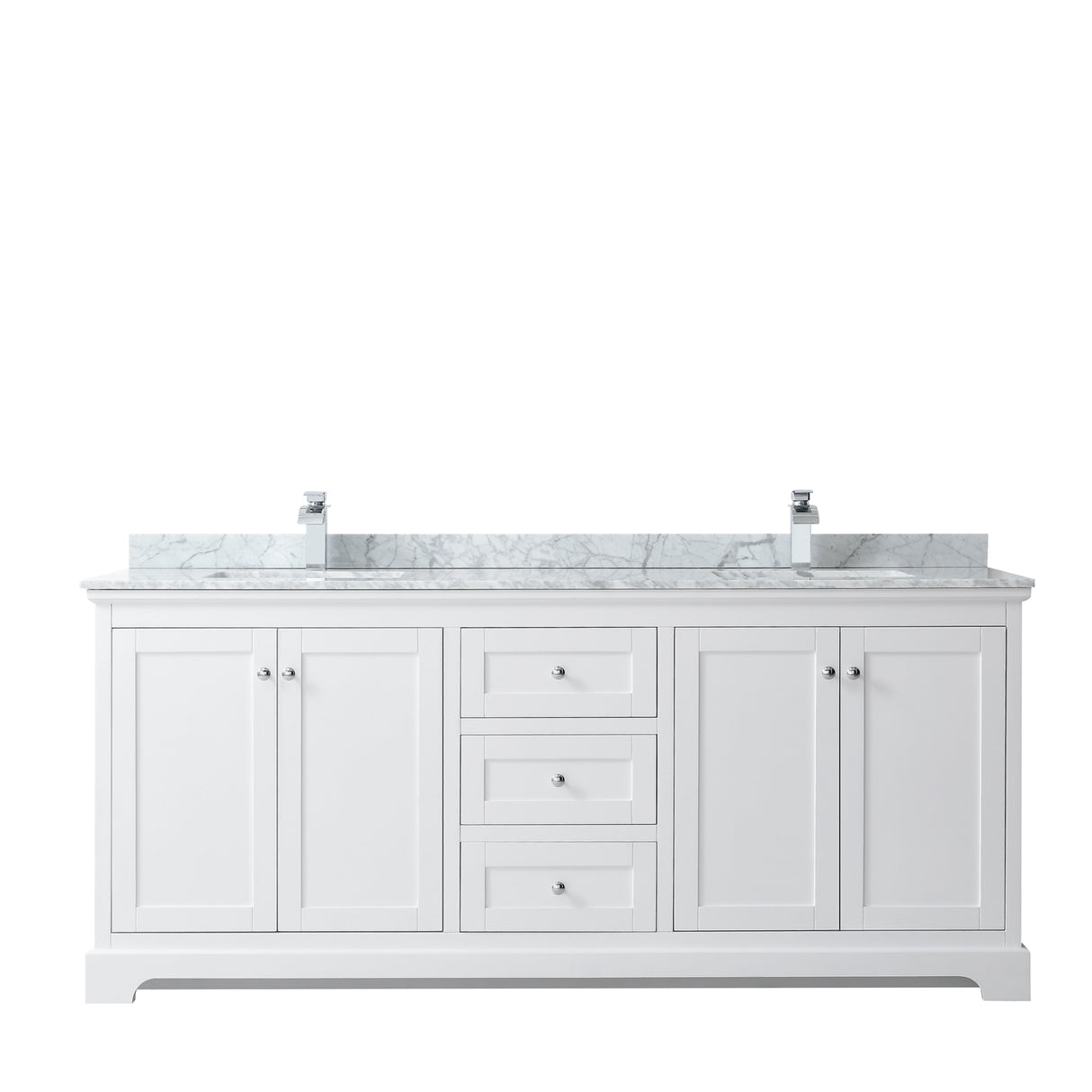 Avery 80 Inch Double Bathroom Vanity in White White Carrara Marble Countertop Undermount Square Sinks and No Mirror