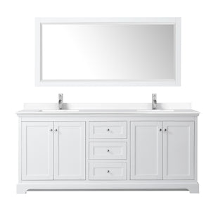 Avery 80 Inch Double Bathroom Vanity in White White Cultured Marble Countertop Undermount Square Sinks No Mirror